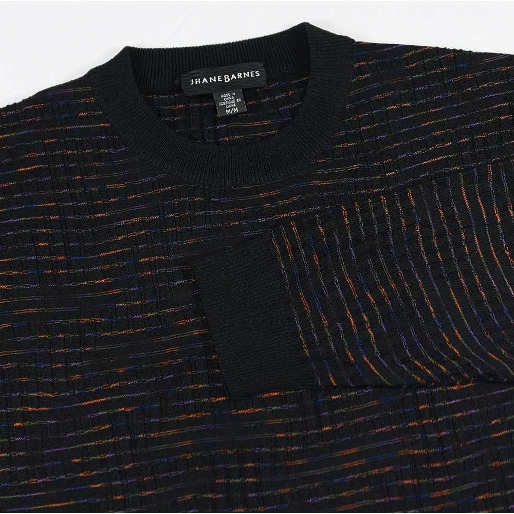 VTG Jhane Barnes Mens M 75% Silk Textured Knit Abstract Sweater Multi Color BLK